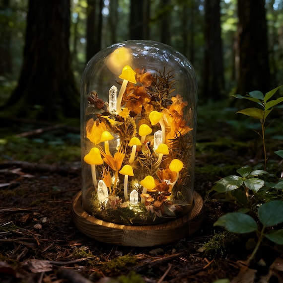 Mushroom Lamp With Crystal, Enchanted Mushroom Night Light, Natural Home Decor, Unique Birthday Gifts, Housewarming Gifts