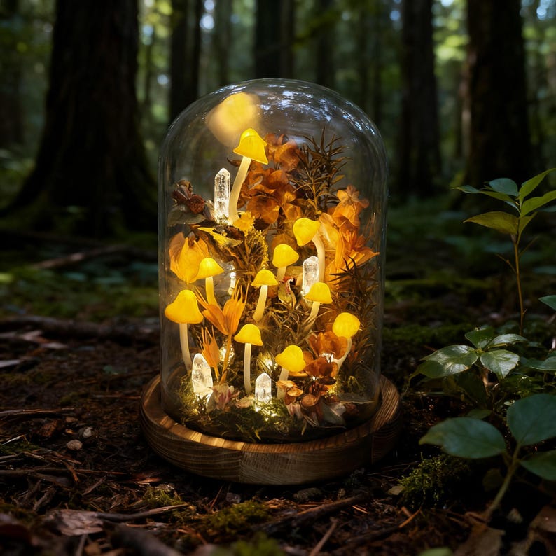 Mushroom Lamp With Crystal, Enchanted Mushroom Night Light, Natural Home Decor, Unique Birthday Gifts, Housewarming Gifts