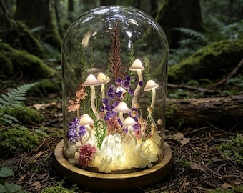 Purple Mushroom Lamp With Crystal, Enchanted Mushroom Night Light, Natural Home Decor, Unique Birthday Gifts, Housewarming Gifts