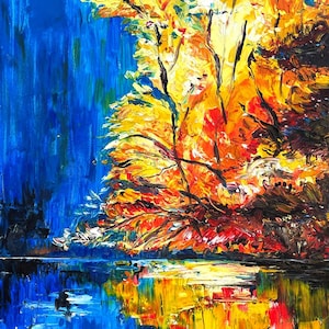 Original Oil Painting on Canvas “The Golden Tree” – Autumn Landscape – Textured Hand-Painted Artwork