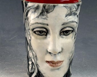 Small face cup 3.6 inches tall, one of a kind art cup