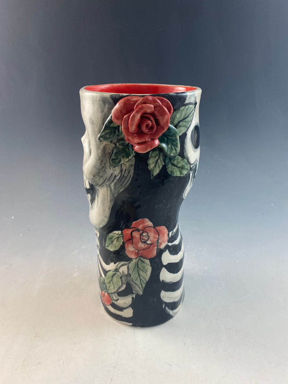 Skull vase day of the dead vase with roses 8.25skeleton Etsy