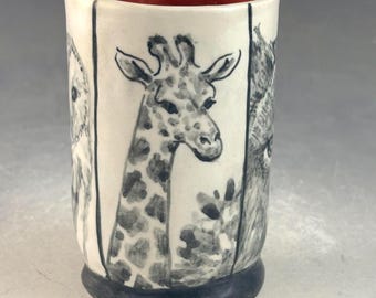 Animal story cup 3.5 inches tall, wolf, leopard, owl, giraffe