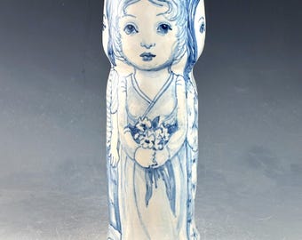 Four little ladies ceramic art vase, OOAK