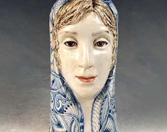 Small woman figure sculpture with scarf 6 inches tall
