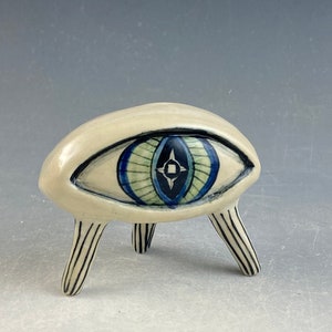 Evil eye protector OOAK 3 inches tall hand built and hand painted stoneware clay image 4