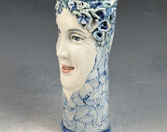 5.75 inch tall flower face vase, mini desk decor OOAK