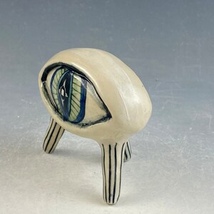 Evil eye protector OOAK 3 inches tall hand built and hand painted stoneware clay image 3