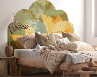 Abstract Botanical Arch Headboard Decal, Sage Mustard Peel & Stick Wallpaper (California King)