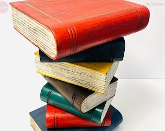Vintage Book Stack Side Table | Multicolour Wooden Accent Table