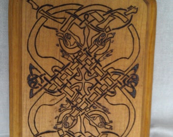 Celtic Beasts wood burned wall hanging