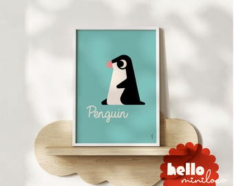 Penguin Nursery Print, Colorful Animal Art, Wild Animal Poster, Kids Room Decor, Digital Download