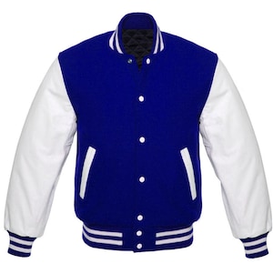 Men&#39;s Wool Varsity Jacket: Genuine Leather Sleeves, American Style Bomber