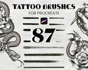 87 Procreate Tattoo Brushes, Tattoo Stamps, Tattoo Shading, Procreate Tattoo Stamps, Procreate Brushes for iPad, Instant Digital Download
