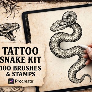 Pennelli per tatuaggi a forma di serpente per Procreate, texture a scaglie Procreate, timbri per tatuaggi Procreate, pennelli Procreate per iPad, download digitale istantaneo