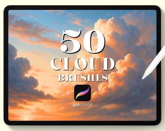 50 pinceles de nubes para Procreate, nubes para Procreate, pinceles de textura de nubes, textura de cielo para Procreate, descarga digital instantánea