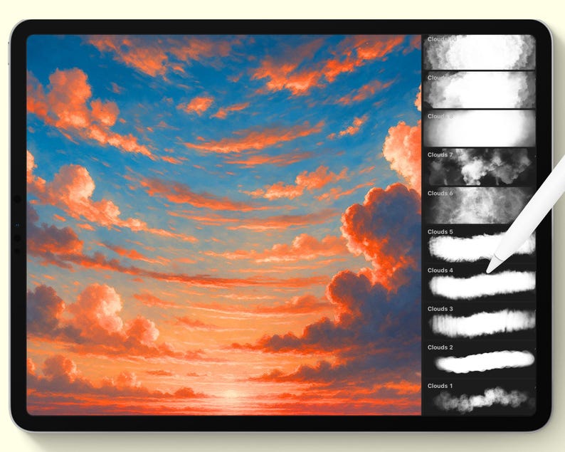 50 Cloud Procreate Brushes, Procreate Clouds, Cloud Texture Brushes ...