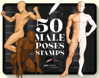 Male Pose Procreate Stamps, Procreate Brush, Procreate Body Pose, Human Anatomy Pose, Fashion Figure Template, Digital Download