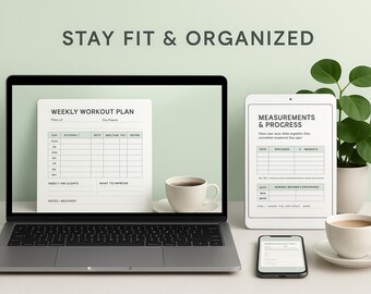 Fitness & Workout Tracker • Weekly Plan, Measurements / Progress • Printable PDF + Excel/Google Sheets