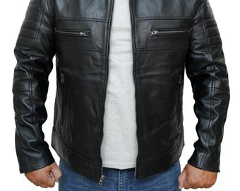 Handmade Men’s Real Lambskin Leather Jacket | Black Cafe Racer Motorcycle Coat