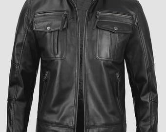 Men's Hand Made  Black Lambskin Cafe Racer Jacket: Slim Fit Moto Biker Style