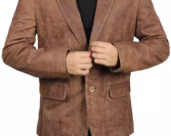 Handmade Men’s Brown Lambskin Leather Blazer | Two Button Formal Coat | Classic Leather Jacket