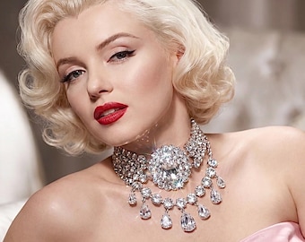Collar réplica Marilyn Monroe Diamonds Are A Girl's Best Friend / Estilo vintage / Cristal austriaco / Bisutería de Hollywood