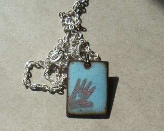 Heart in Hand- enameled necklace     T114