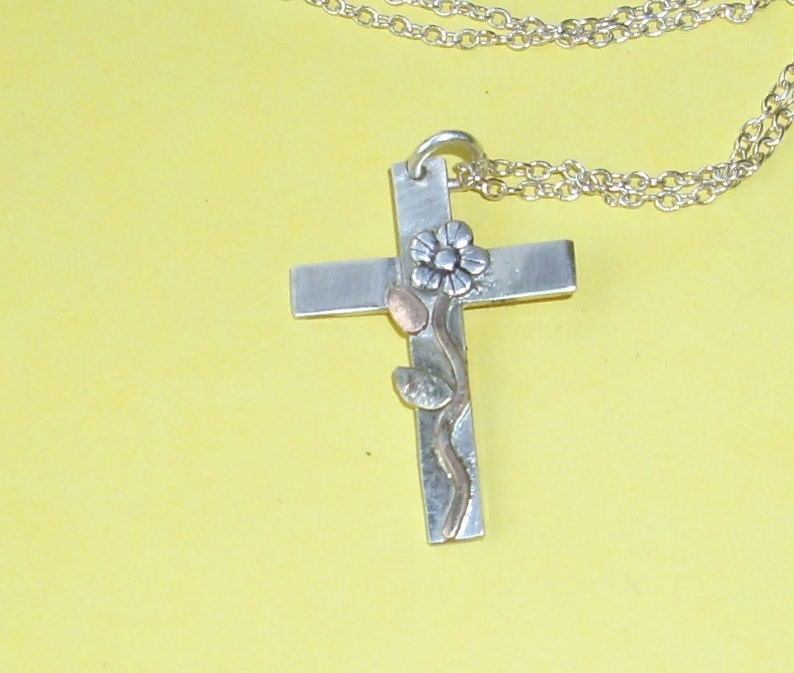 Silver Cross with a Flower image 3