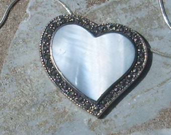 Marcasite and Mother of Pearl Heart Pendant