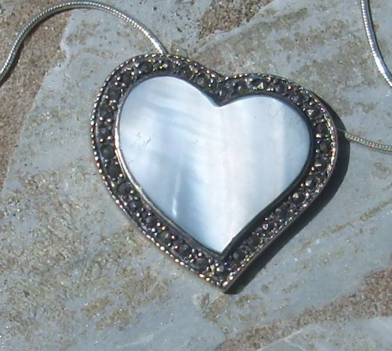 Marcasite and Mother of Pearl Heart Pendant