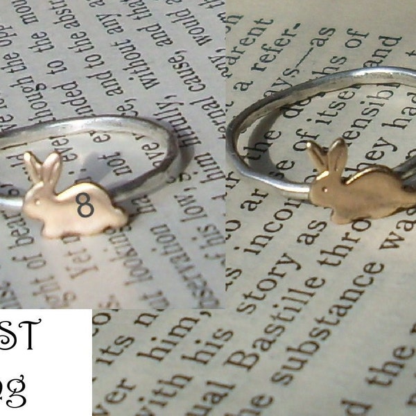 Tiny Bunny- Plata de ley y latón -Anillo de apilamiento- LOST Sawyers Rabbit ring