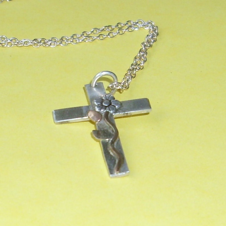 Silver Cross with a Flower image 2