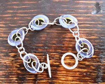 Glass Loops and Sterling Bracelet Blue and Yellow