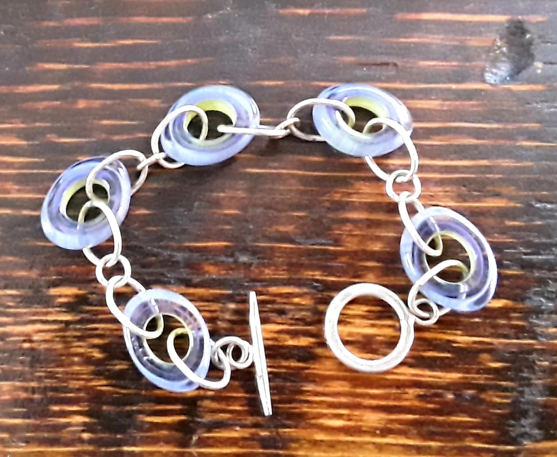 Glass Loops and Sterling Bracelet Blue and Yellow
