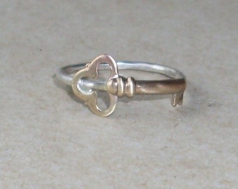 Key- Sterling Silver and Brass -Stacking Ring