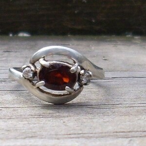 Handmade Garnet and faceted diamonds  Sterling Silver Ring