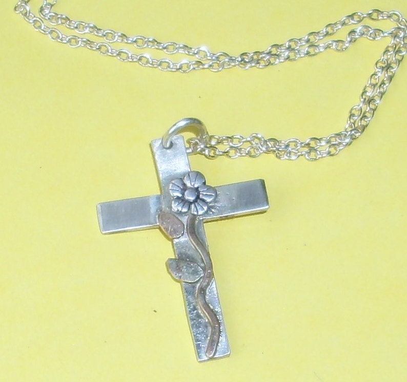 Silver Cross with a Flower image 4