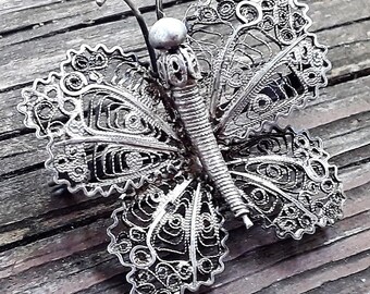 Filigree Butterfly Pin Brooch Beautiful ! 925 Sterling Silver