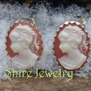 Pink Victorian Lady Cameo Earrings