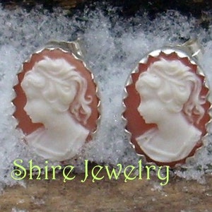 Pink Victorian Lady Cameo Earrings image 1