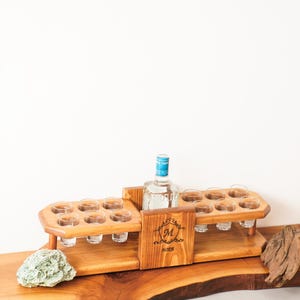 Personalized Tequila Shot Wooden Board, Tequila Board With Shot Glasses, Walnut Tequila Board,  Wooden Shot Tray, Bar Shot Glass Stand