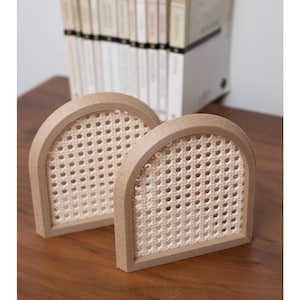 Handgefertigte Holz Buchstütze, Boho Ahşap Hazeran Buchstütze, Rustikale Minimalistische Regal Dekoration, Rustikale Cane Weave Regal Organisation, Rattan Wohnkultur