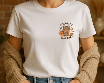 Autumn Cat T-Shirt, Purr-fect Fall Day Graphic Tee