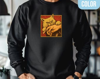 Cat Bite Horror Women Sweatshirt - Gildan 18000 Graphic Sweatshirt - Sarcastic Men Sweatshirt with Full Sleeve - Funny Retro Cat Sweatshirt
