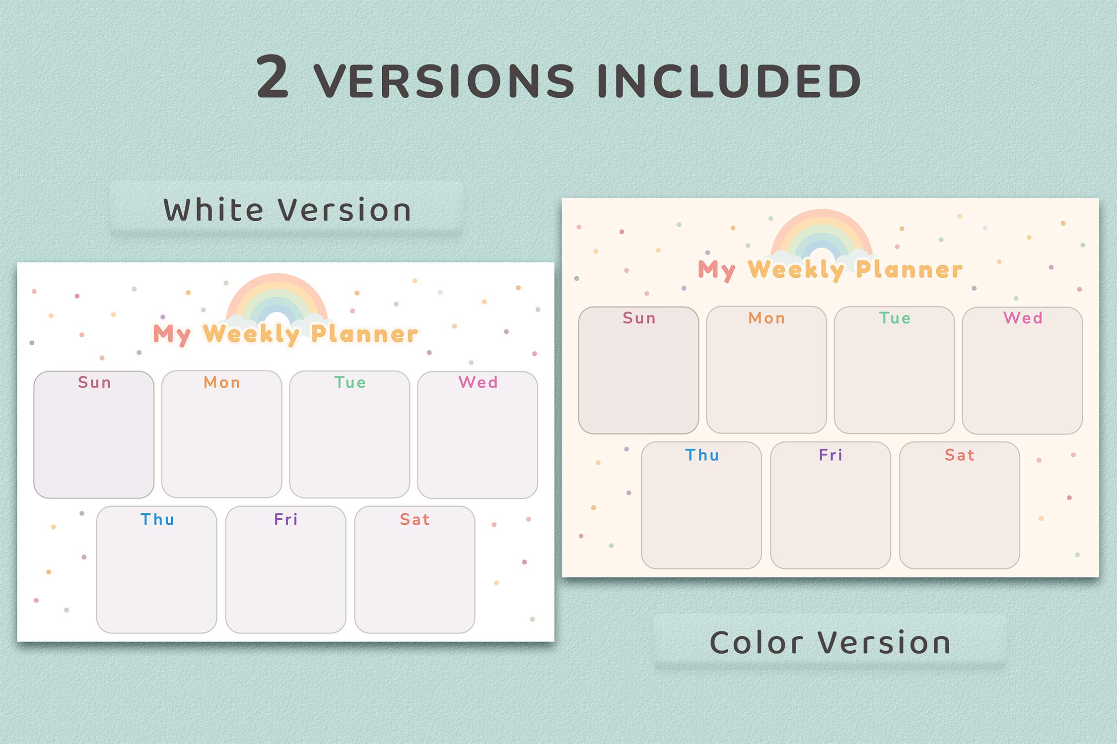 Rainbow Weekly Planner for Kids Printable - Rainbow Theme Routine Chart ...