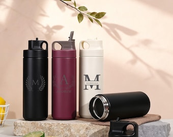 Copo de aço inoxidável personalizado de 550 ml com alça, garrafa de água personalizada, presentes para madrinhas, presente de Halloween, presente de Natal, copo grande