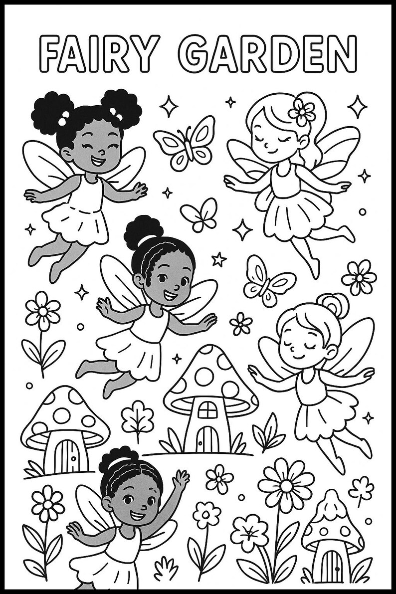 Fairy Garden Colouring Page- Printable- Instant Download- Kids Activity ...