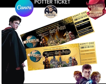 Editable Wizarding World Surprise Ticket, Universal Studios Ticket, Boarding Pass , Printable Magic School of Harry Potter ticket stub