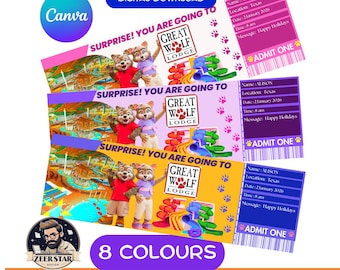 Great Wolf Lodge Surprise Trip Gift Ticket, Editable Printable Waterpark Boarding Pass, Birthday Vacation Reveal, Instant Download
